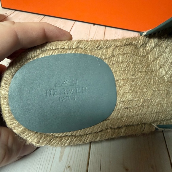 Hermes Mens Antigua Chevre Velours Espadrille Sandal Gris Antarctique Sz 43 / 10 main image 6